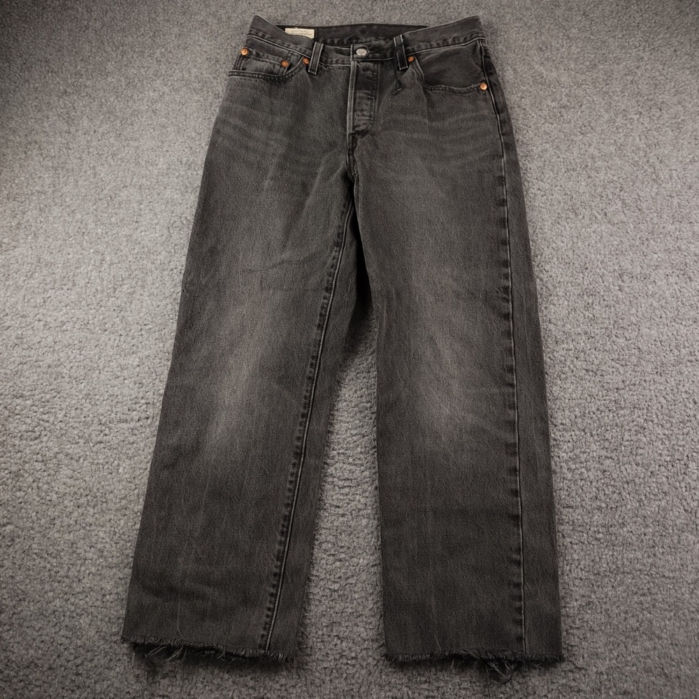 Levis 501 Jeans Womens 28x26 Original Straight Black Cropped EUC